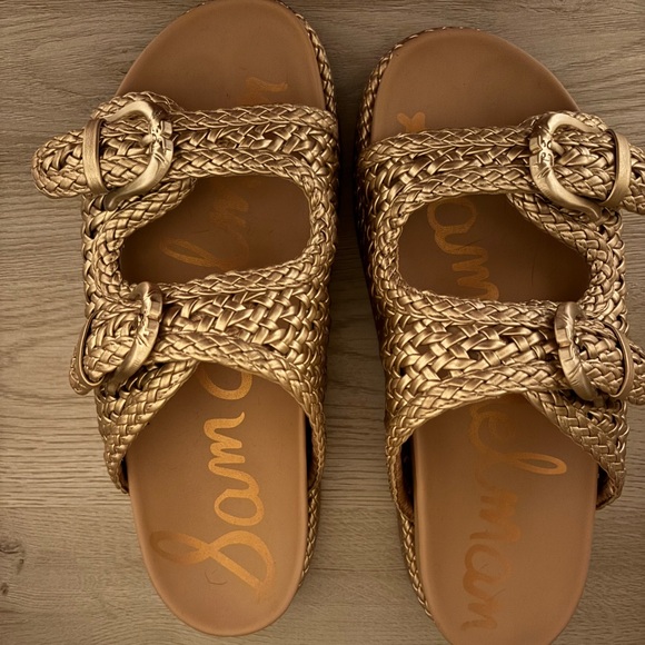 Sam Edelman Metallic Gold Slide Sandals - Picture 1 of 3